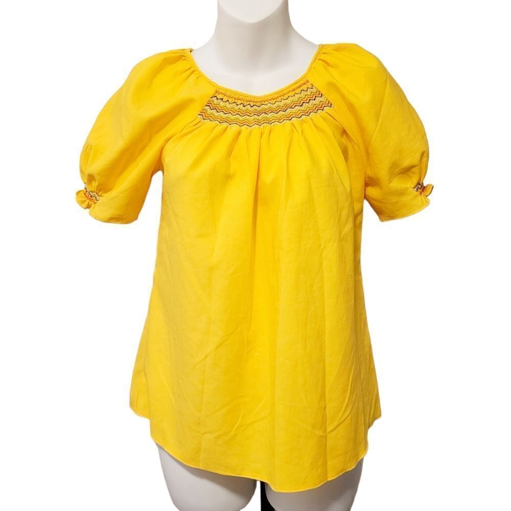 2/$20 Vintage 90s Yellow With Rainbow Pattern Top Blouse Size: Small